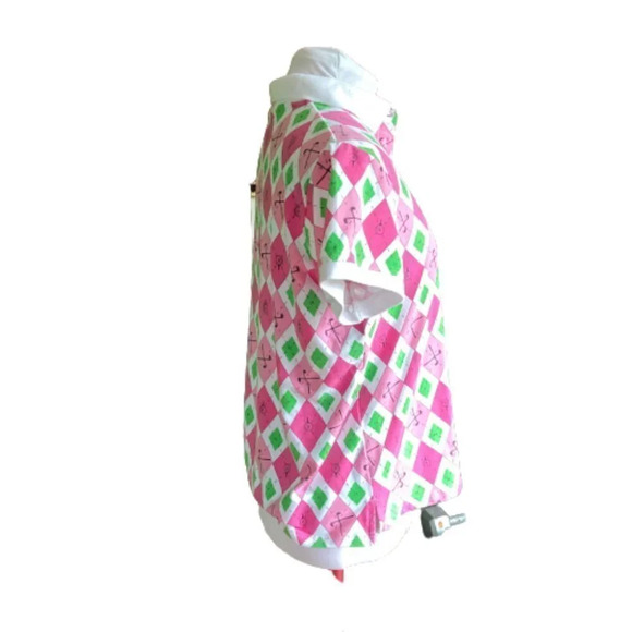 ALLYSON Whitmore Golf Polo Pink, White & Green Pattern w Golf Tees and Clubs, PL - Picture 5 of 11